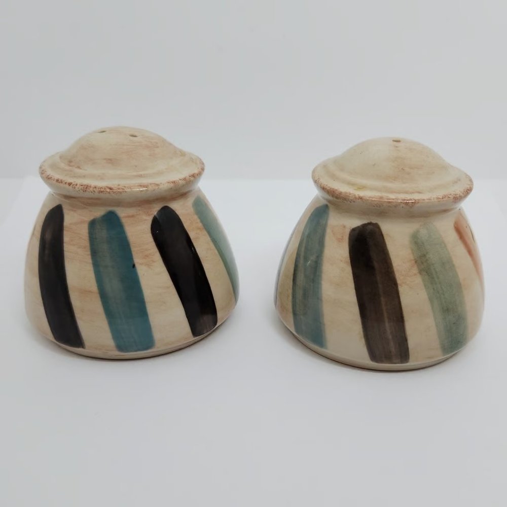 Vintage Teramo Stripes Oneida Stoneware, 1999, Salt and Pepper Shakers